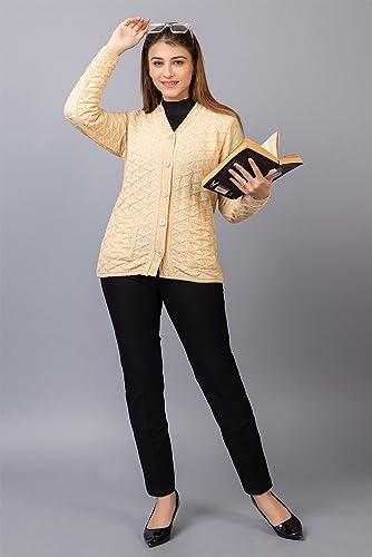 Image of Women Woolen V Neck Casual Wear Stylish Cardigan Sweaters for Winter with Front Pockets