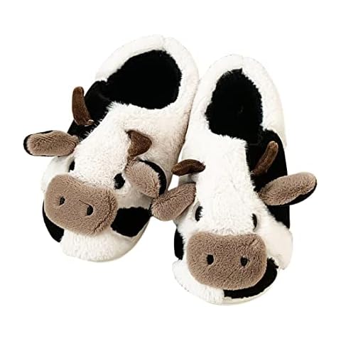 MoneRffi Fluffy Women Slippers, Thick Sole Soft Ladies Novelty Cartoon Cow Slippers Winter Cozy Home Cute Animal Warm Slippers for Women Men Cover