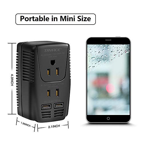 Upgraded 2000W 220V to 110V Voltage Converter Step Down Voltage for Hair Dryer,Straightener,Curling Iron,Cell Phone Power Converter with 2-Port USB and UK/AU/US/EU 10A Plug Adapter (Black-Write) - Thumbnail 6
