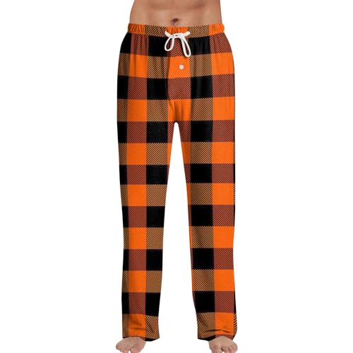 Men'S Pajama Pants Casual Fashion Lounge Sleep PJ Plaid Bottoms with Pockets Saffron Medium