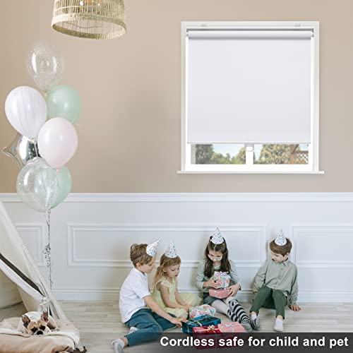 Blackout Roller Shades Blinds Cordless for Windows Pull Down Room Darkening Door Blinds with Thermal Insulated Easy to Install for Living Room,Bedroom,Home,Office Bathroom White 52" Wx72 H