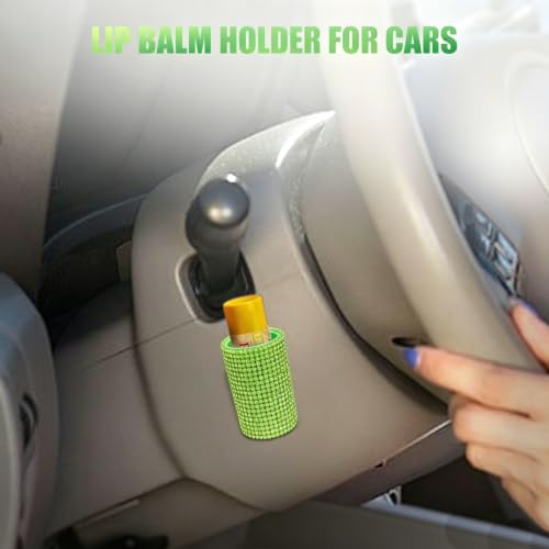 Image of Upright Car Chapstick Holder, Bling Insulating Lip Balm Holder,Rhinestone Car Accessories for Women Interior ,Suitable for Most Vehicles. (Green)
