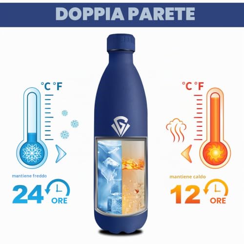 Borraccia Termica 1L, Bottiglia Acqua in Acciaio Inox, Senza BPA, Riutilizzabile, Doppia Parete Isolata, Antigoccia, Bottiglia per Scuola, Ufficio, Viaggi, Bambini, Palestra, Sport, Campeggio - Immagine 2