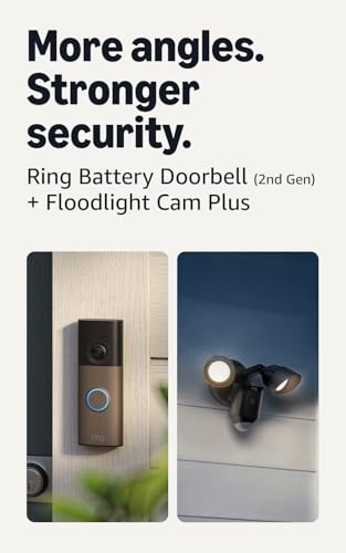 Image of Ring Battery Doorbell (newest model), Matte Mocha with Floodlight Cam Plus, Black