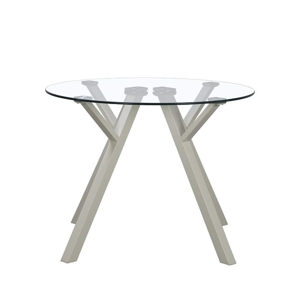 Mesa redonda de cristal templado y metal beige de 100 cm de diámetro | Capacidad para 4 personas. Diseño moderno que aporta amplitud visual y calidez a tu comedor o zona de office.