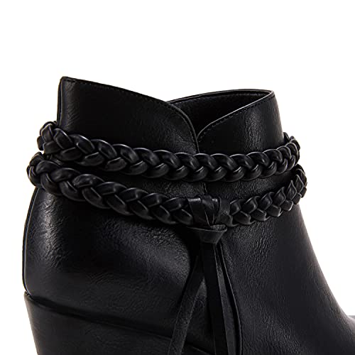 Image of Fashare Womens Wedge Ankle Boots Braided Fringe Strap Western Heeled Fall Booties Dress Shoes