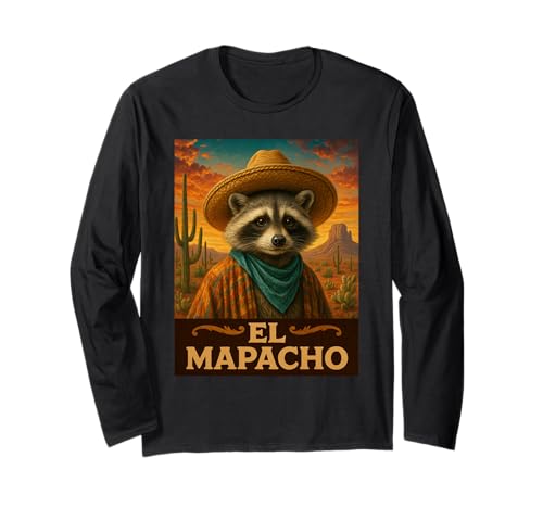 Raccoon El Mapacho Wild West Cowboy, animale western vintage Maglia a Manica