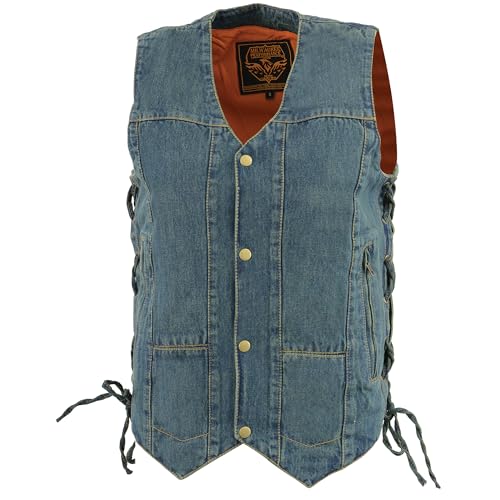 Image of Milwaukee Leather Men's Blue Denim 10 Pocket Side Lace Vest DM1989