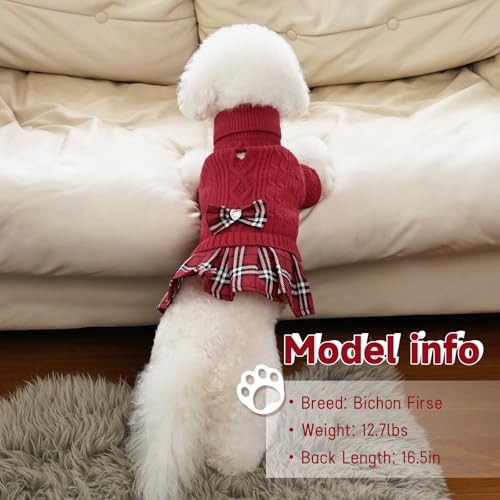 Yudodo Dog Sweater Dress For Small Dogs With Bowtie Turtleneck Knitted Dog Dress Pet Dog Winter Clothes Warm Sweater For Yorkies Chihuahua Small Red thumb #7