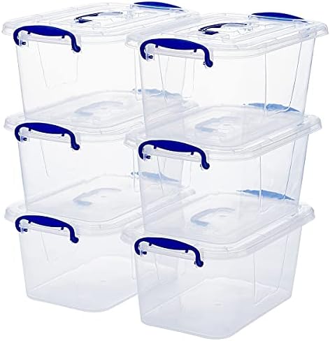 YYQX 6-Pack Clear Plastic Storage Bin with Lids, Stackable Organizer Box with Latching Handle, 6.5L/7quart