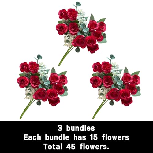 astylishome Fake Flowers Craft Artificial Red Roses Faux Roses Decorative Artificial Flowers With Stem Artificial Rose Flowers Wedding Flowers Bridal Bouquet Party Garden Floral Decor 3603 - Image 2