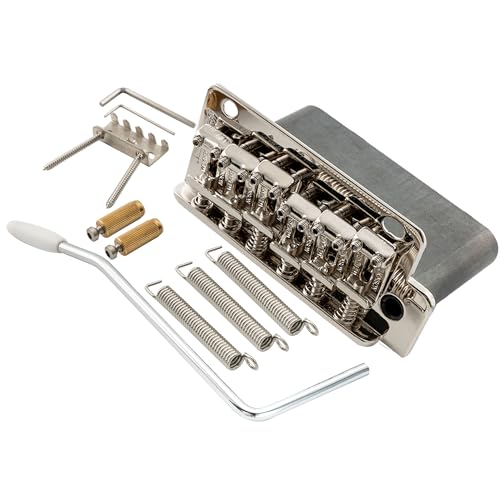 Wilkinson WV2-SB 54mm(2-1/8 inch) 2-Point Steel Vintage Bent Saddles Guitar Tremolo Bridge with Push-In Arm 41mm Full Solid Steel Block for Strat Style Electric Guitar Nickel