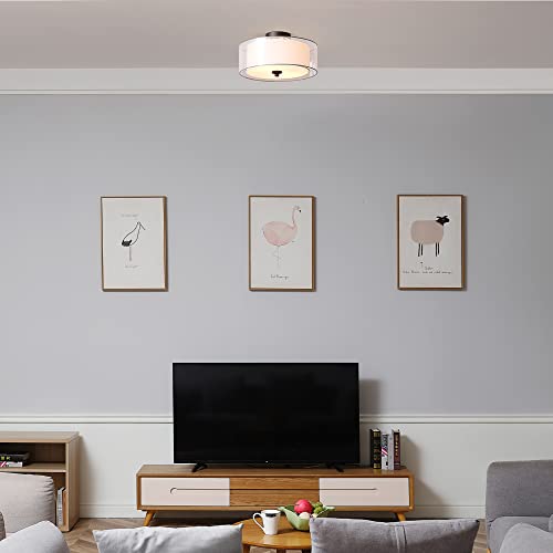 Globe Electric Alina 2-Light Semi-Flush Mount Ceiling Light, Matte Black, White Linen Inner Fabric Shade, White Organza Outer Shade by Globe Electric - Used condition - Image 3