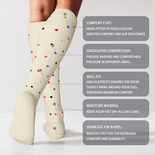 Image of LEVSOX Cotton Compression Socks for Women&Men 20-30mmHg Knee High Cute Support Sock for Nurses Pregnancy Travel