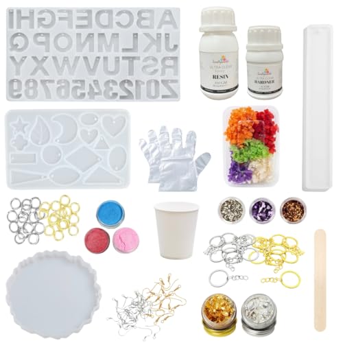Image of ICRAFTYWORLD 85 Pcs Resin Art Kit with Moulds DIY Epoxy Resin Agate Coaster Resin Art Set Jewellery Making Kit for Beginners with Pigment, Glitter & More (Kit 3), Multicolor