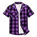 Sdeycui Men's Plaid Shirts Collared Short Sleeve T-Shirts Button Down Tshirts Basic Business Casual Shirt with Pocket Purple