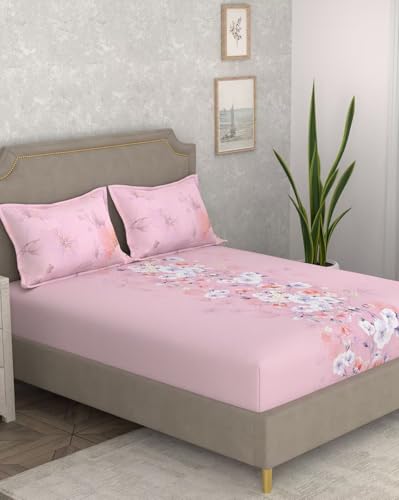 Image of Portico New York Super King Size Flat Bedsheet with 2 Pillow Covers Facets (Pink)