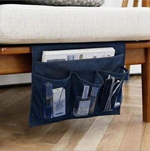 UUOUU Bedside Storage Organizer Sofa Bedside Caddy Table Cabinet Storage Organizer for Tablet Magazine Phone Remotes (Navy Blue)
