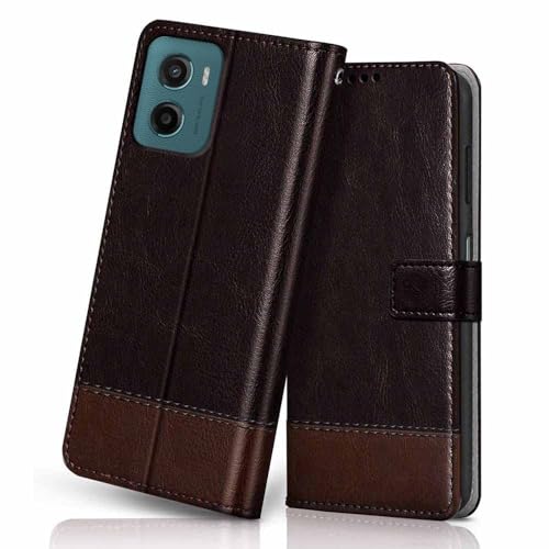 Image of ClickCase Vintage Series for Motorola Moto G05 Leather Wallet Flip Case Kick Stand Magnetic Closure Flip Cover for Motorola Moto G05 (Coffee & Brown)