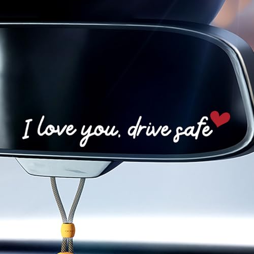 JYIS 3PCS I Love You Drive Safe Car Decals, Funy Mirror Stickers for Car, Mirror Decal Vinyl Waterproof Car Decals for Women (White)