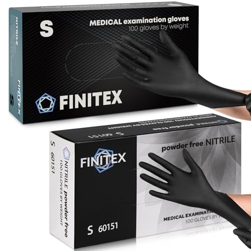 Image of FINITEX Nitrile Disposable Gloves-Black, 5mil, 100PCS S and Black, 3.5mil, 100pcs S