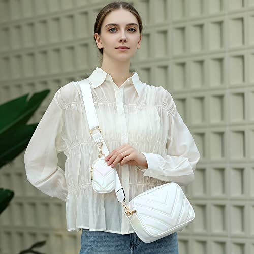 Image of Herald Quilted Small Crossbody Bag with Coin Pouch for Women | Lightweight, Vegan Leather, Trendy Style, Detachable Mini Pouch, 2 Size Cross Body Handbags with Wide Strap for Daily Travel