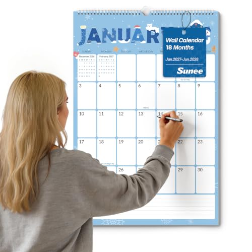 SUNEE 2027 Wall Calendar Large 22.75"x15.5", 18 Month January Calendar (Ends March 2028), Vertical Extra Large, Cute