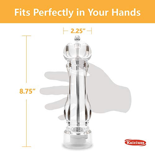 Kaiciuss Salt Pepper Grinder Mill Arcylic,The Best Peppercorn Grinder With Adjustable Mill-Clear #TOP1