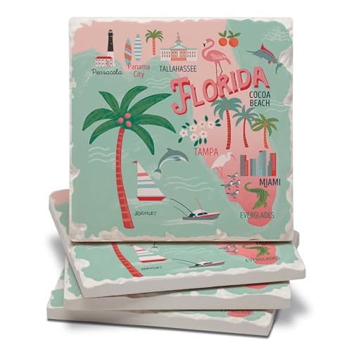 Thirstystone Florida Attractions 4 Pack Tumbled Tile Stone Coasters