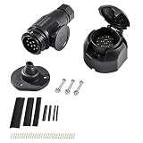 Feuunly Anhänger Stecker Steckdose 13 Polig, 12V 13 Polige Stecker Steckdose Mit Wasserdichtes Gummipad Schrumpfschlauch und Kupferdraht Abzug, Für Anhänger PKW LKW RV KFZ Wohnwagen Traktor(13 Polig)