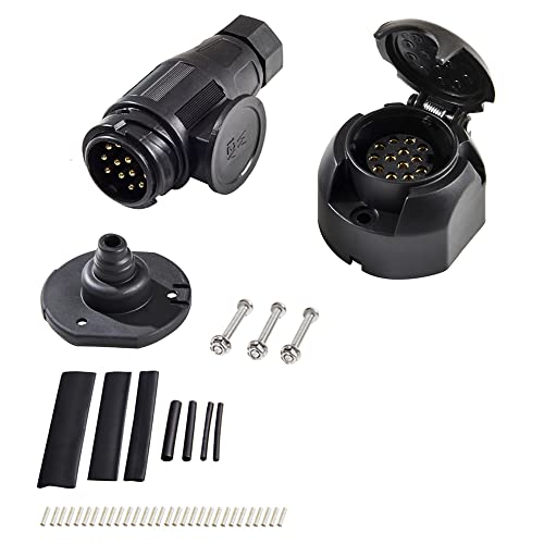 Feuunly Conector Remolque 13 Pines, Enchufe Y Zócalo Remolque 12V 13 Pines Impermeable Junta De Goma, con Tubo Termorretráctil Y Deducción De Alambre De Cobre, Adaptador Enchufe Remolque RV Conector Cover