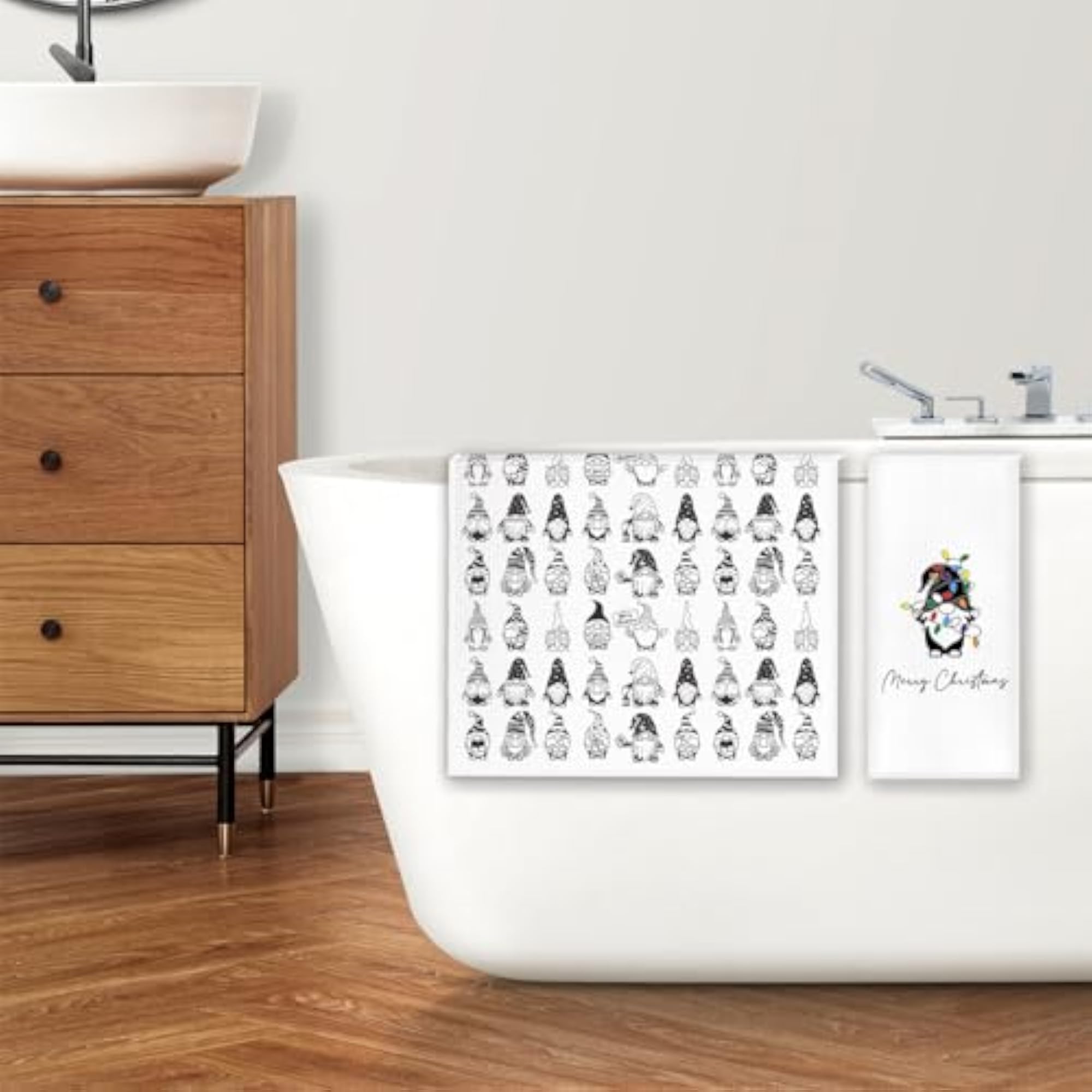 Black and White Christmas Gnome Kitchen Dish Towels