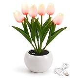 Lámpara de Tulipanes Artificiales con 6 Tulipanes LED, Recargable por USB con Cable Incluido y Luz Ajustable, Lámpara de...