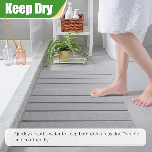 Kieselgur Badematte, 60x39 cm Faltbar Diatomeenerde Badematte Abtropfmatte Geschirr, Anti-Rutsch Wasserabsorbierende Matte Schnelltrocknende Spülbeckenmatte Für Badezimmer und Küche (Hellgrau)