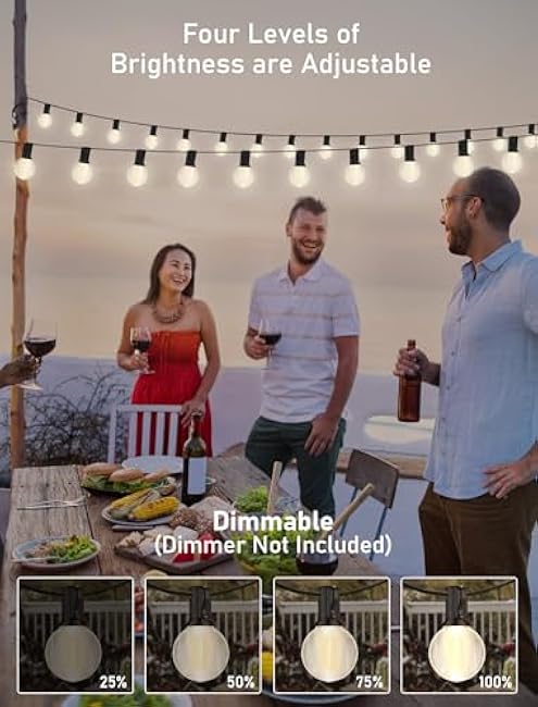 50FT LED Outdoor String Lights with 52 (2 Spare) Frosted Patio Shatterproof Bulbs,Commercial Grade Waterproof Patio Lights,Decorative for Garden Christmas Patio,Backyard, Balcony