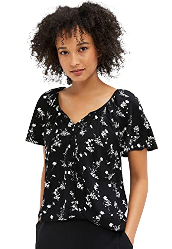 Ellos Women's Plus Size Flutter Sleeve Blouse Tunic - 18, Plum Blue Floral Print White #TOP3