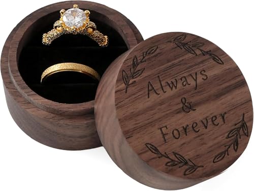 EVBTEIZ Ring Box, Wooden Ring Box for Wedding Ceremony Ring Bearer Box, Engagement Ring Holder Gift for Anniversaries day, Birthday Gift (Always&Forever)