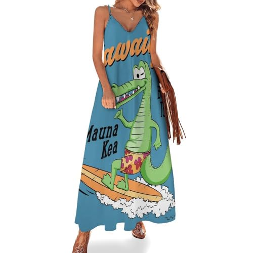 Robe Longue Dinosaure Surfeur Femme Robe Maxi sans Manches d'Été