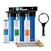 iSpring WGB32BM 3-Stage Whole House Water Filtration System (w/ 20" x 4.5" Big Blue Sediment, Carbon, and Iron & Manganese Reducing Filters) w/ 3/4'' Push-Fit Braided Stainless Steel Hose Connectors