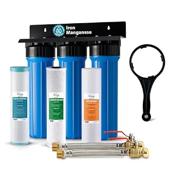 iSpring WGB32BM+AHPF12MNPT16X2 3-Stage Whole House Water Filter System, Reduces Iron & Manganese, Chlorine, Sediment