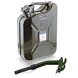 BITUXX BITUXX® Stahl Benzinkanister Dieselkanister Kraftstoffkanister Kanister UN Zulassung (10 Liter mit Einfüllstutzen Starr)