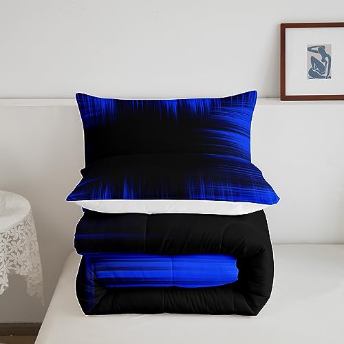 Image of Feelyou Blue and Black Bedding Set King Size, Geometric Artistic Smear Comforter Abstract Ombre Comforter Set Kids Toddler Gradient Lines Duvet Set Kids Room Decor Microfiber Bed Set
