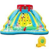 COSTWAY Hüpfburg mit Gebläse, Rutsche, Kletterwand, Planschbecken & Wasserkanone, Wasserhüpfburg für Kinder, Wasserpark für Außenbereich, 452 x 365 x 233 cm