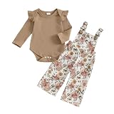 Lucikamy Newborn Baby Girl Fall Outfits Infant Rompers Overalls Pants Set (Brown F, 3-6 Months)