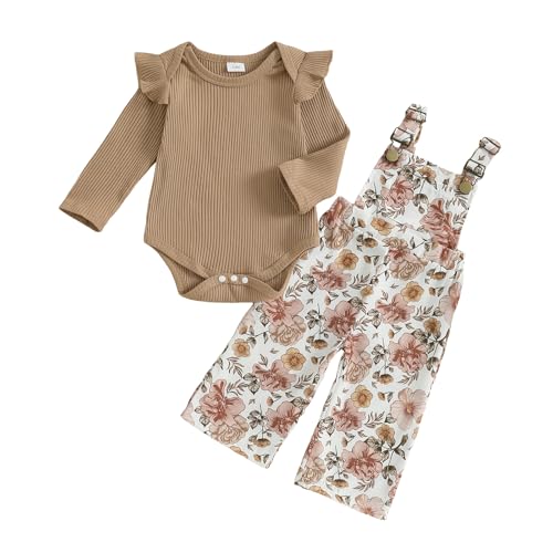 Lucikamy Newborn Baby Girl Fall Outfits Infant Rompers Overalls Pants Set (Brown F, 3-6 Months) #TOP18
