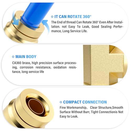 Image of TAILONZ PNEUMATIC 5PCS 1 /4 inch Tube OD DOT Tee Out Pipe Air Fittings, Push to Connect Fittings Air Brake Pipe Fittings for Cars, Trucks, Air Brake Systems, Etc.