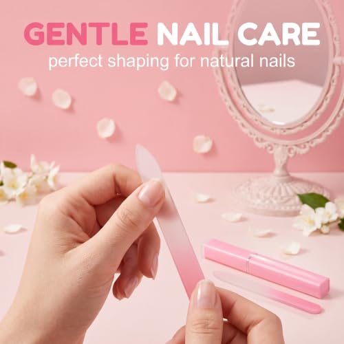 Lot de 3 Limes à Ongles en Verre Nano - Lime à Ongles Professionnelle Double Face avec Étui de Rangement pour Ongles Naturels, Polissoir à Ongles Doux et Durable, Rose, Bleu, Vert – vue 2