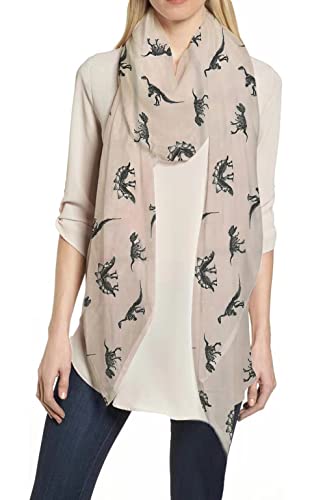 Lina & Lily Dinosaur Print Women's Scarf Shawl Wrap Lightweight (Beige)