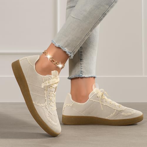 CUSHIONAIRE Belinda Women’s Lace Detail Casual Sneakers – Elegant Ribbon Lace-Up Shoes with Memory Foam3