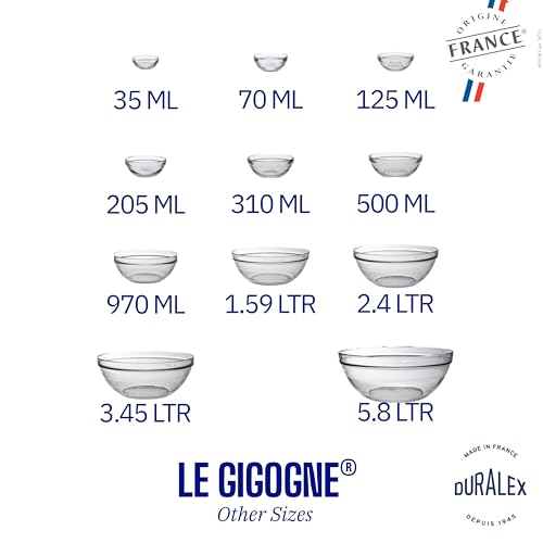 Image of Duralex France Gigogne Clear Stackable Glass Bowl 3.45L | 1 Bowl | Use for Dough, Batter, Mixing & More | Scratch-Resistant, Durable, Microwave & Dishwasher Safe